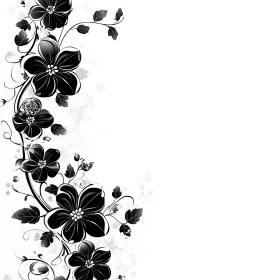 Black Flowers with Vines on White