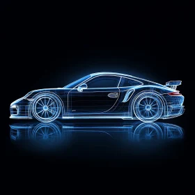Neon Blue Sports Car Technical Blueprint