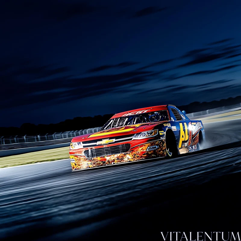 Race Car on Track at Night AI Image