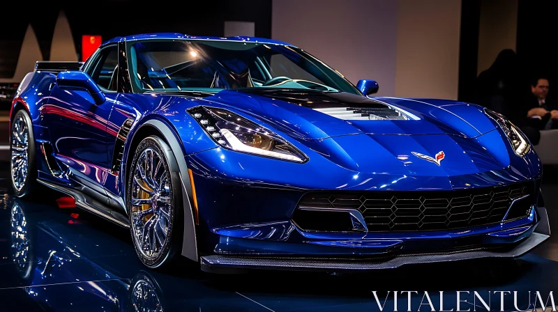 Exotic Blue Sports Car on Display AI Image