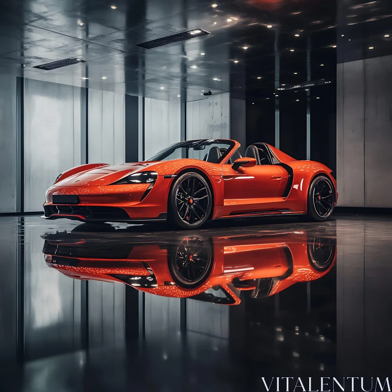 Luxury Red Sports Car Displayed Indoors AI Image