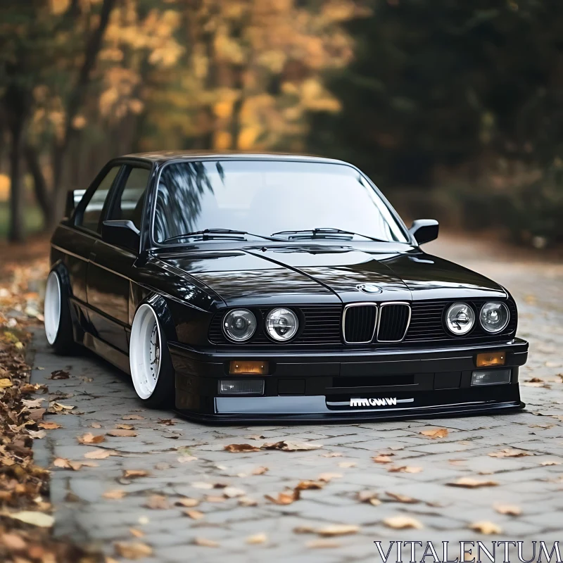 Autumn Scene Featuring Classic Black BMW AI Image