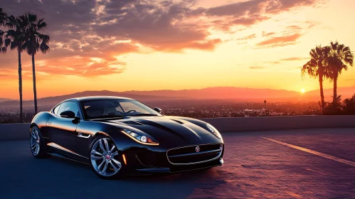 Luxury Black Car at Sunset