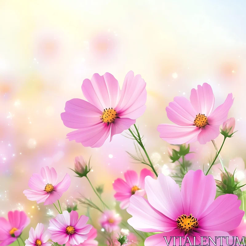 Tranquil Pink Blossom with Dreamy Pastel Background AI Image