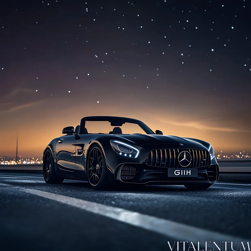 Elegant Black Sports Car in Evening Cityscape AI Image