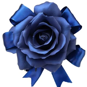 Artistic Blue Rose with Detailed Petals and Ribbon