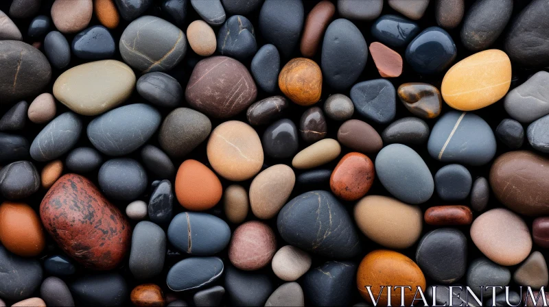 Earthy Tones and Rounded Shapes: A Moody, Minimalistic Display of Multicolored Rocks AI Image