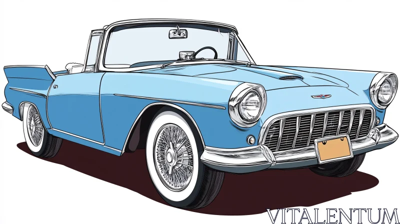 Classic Blue Convertible Car Illustration AI Image