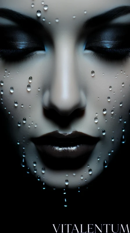 Portrait of a Woman with Water Droplets - Serene and Meticulously Detailed Artwork AI Image