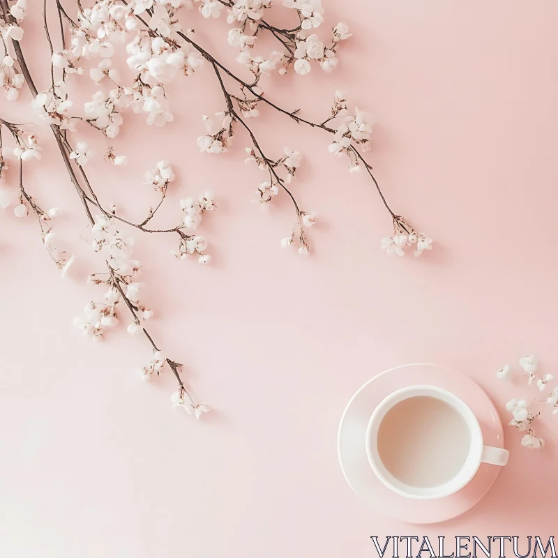 Spring Blossoms and Coffee Minimalist Design AI Image