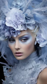 Captivating Woman with Blue Feathers and Makeup: A Fairytale-Inspired Artwork