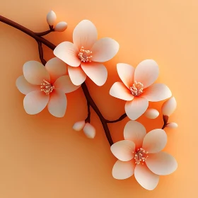 Digital Floral Art on Orange