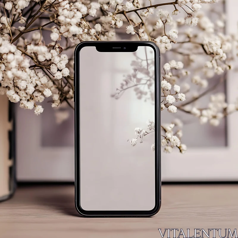 AI ART Modern Phone Amidst Floral Reflections