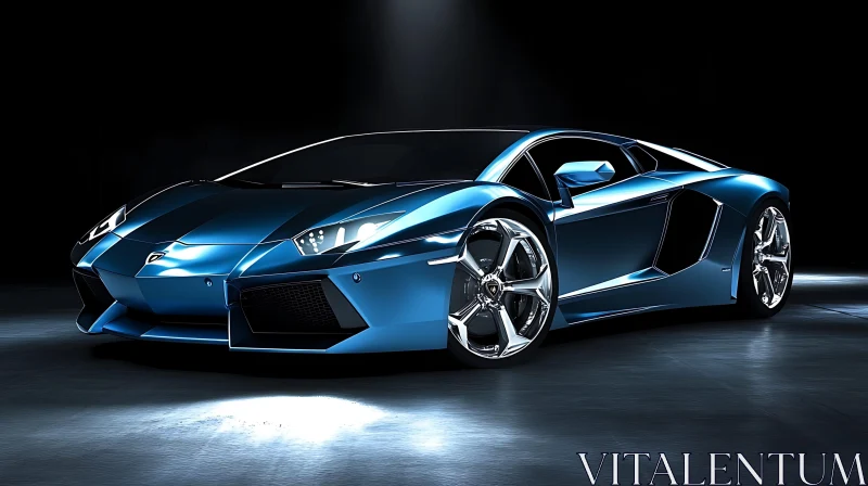 Modern Blue Supercar with Headlights On AI Image