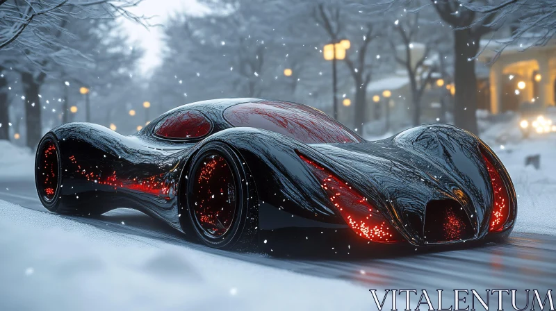 Modern Black Vehicle in Winter Wonderland AI Image