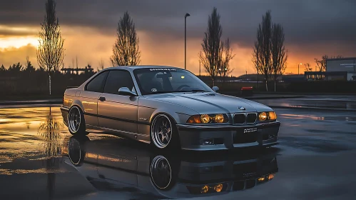 Elegant Silver Car in the Evening Glow