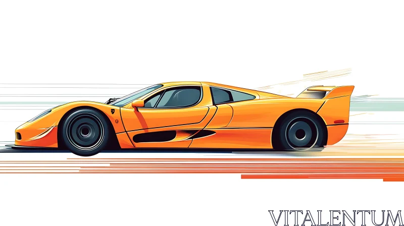 Illustration of a Speeding Orange Sports Car AI Image