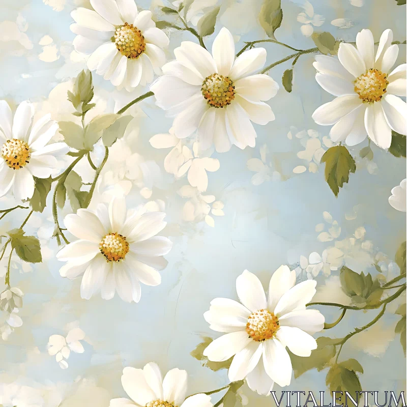 AI ART Serene White Daisy Floral Arrangement