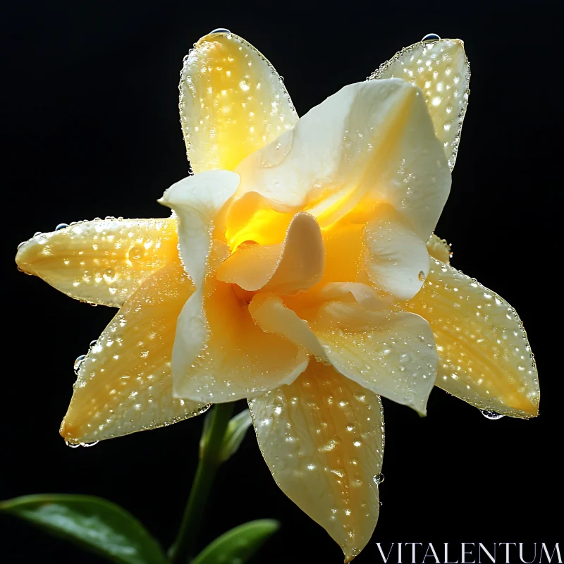 Yellow Flower with Dewdrops Close-Up AI Image