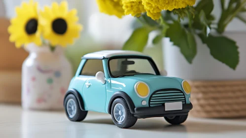 Teal Miniature Car with Floral Decor