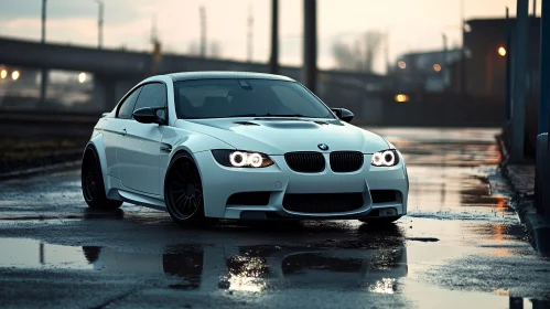 Urban Night Scene with White BMW