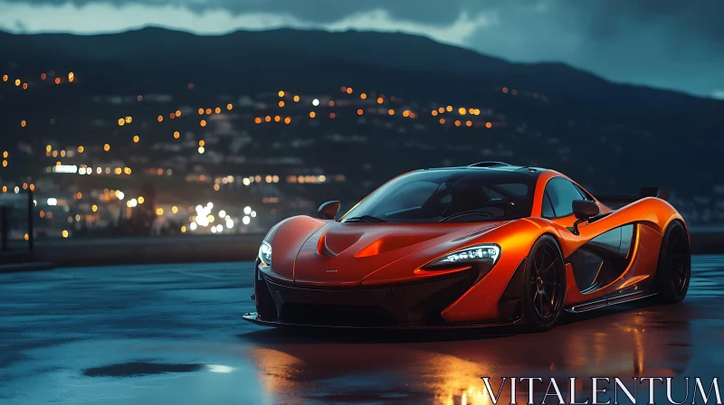 Orange Supercar at Night AI Image