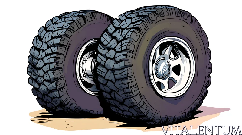 Detailed Off-Road Tires with Shiny Rims AI Image