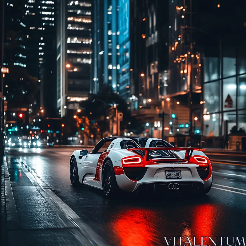 Luxury Supercar in Urban Nightscape AI Image