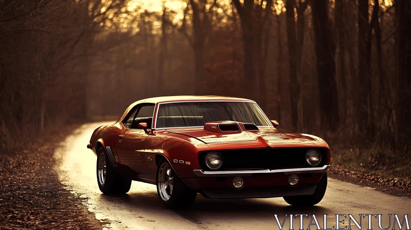 AI ART Vintage Muscle Car in Autumn Forest