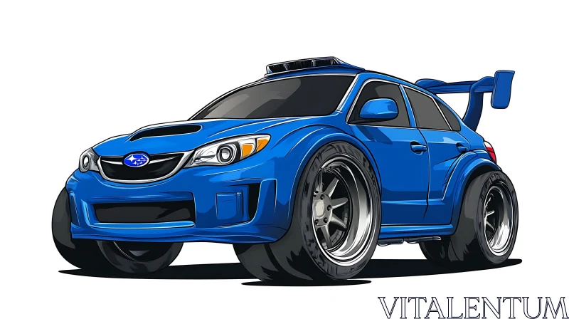 Blue Racing Car Illustration AI Image