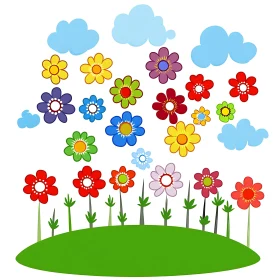 Playful Flowers and Clouds Illustration