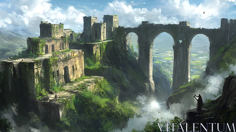 AI ART Epic Medieval Landscape with Ruins and Misty Valleys