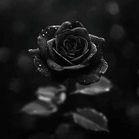 Dramatic Black Rose with Dew