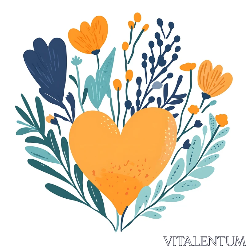 AI ART Floral Heart Art with Yellow and Blue Flowers