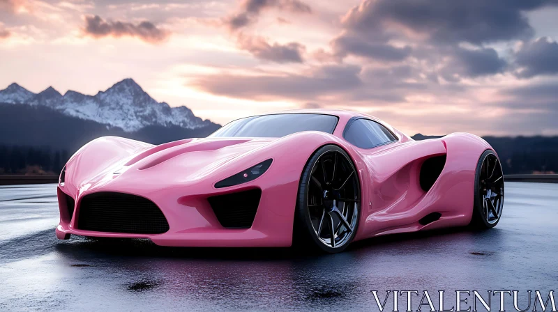 Modern Pink Sports Car at Sunset AI Image