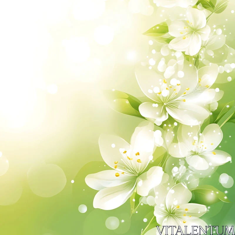 AI ART Serene White Blossoms with Green Leaves