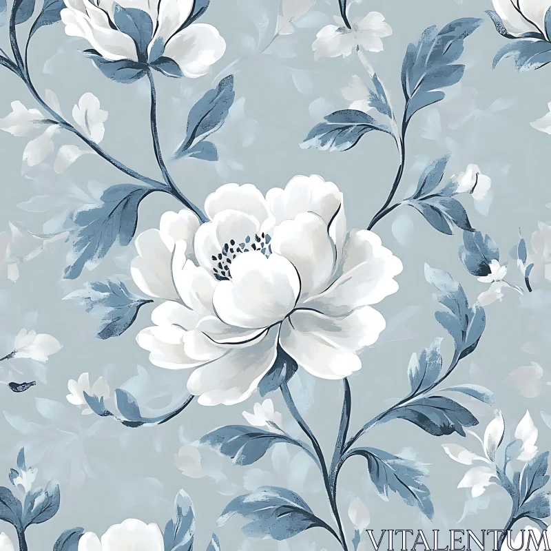 White Floral Pattern on Greyish-Blue AI Image