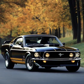 Vintage Ford Mustang in Fall