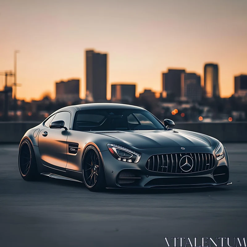 AI ART Metallic Silver Sports Car at Rooftop Parking