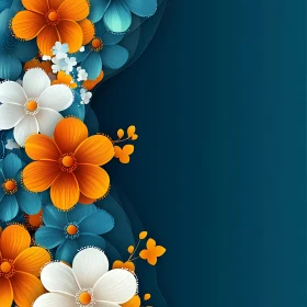 Intricate Floral Design in Orange, White, and Blue