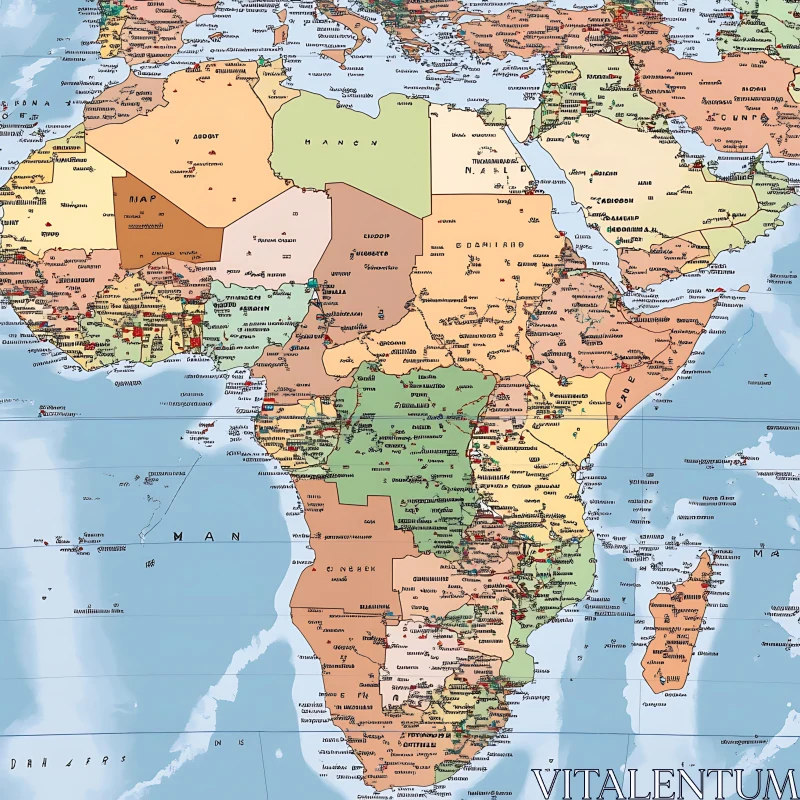 Africa Political Map with Geographic Landmarks AI Image