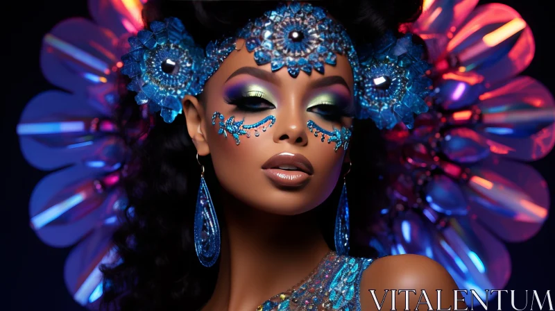 Captivating African Woman with Blue Makeup and Jewelry - Colorful Fantasy AI Image
