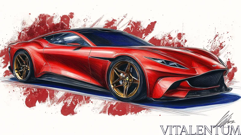 Red Sports Car Concept Art AI Image