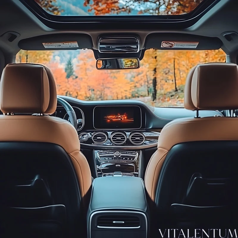 Modern Car Interior Overlooking Autumn Scenery AI Image