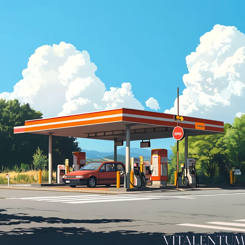 Gas Station in Natural Setting AI Image