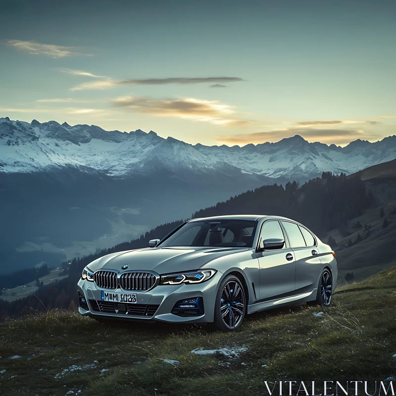 Luxury Automobile in Mountain Landscape AI Image