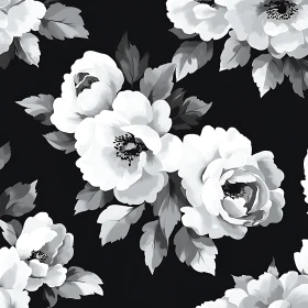 Black and White Peonies Illustration