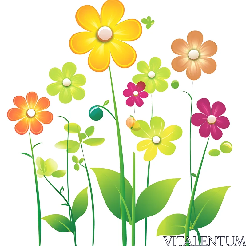 Bright and Pastel Color Flowers Art AI Image