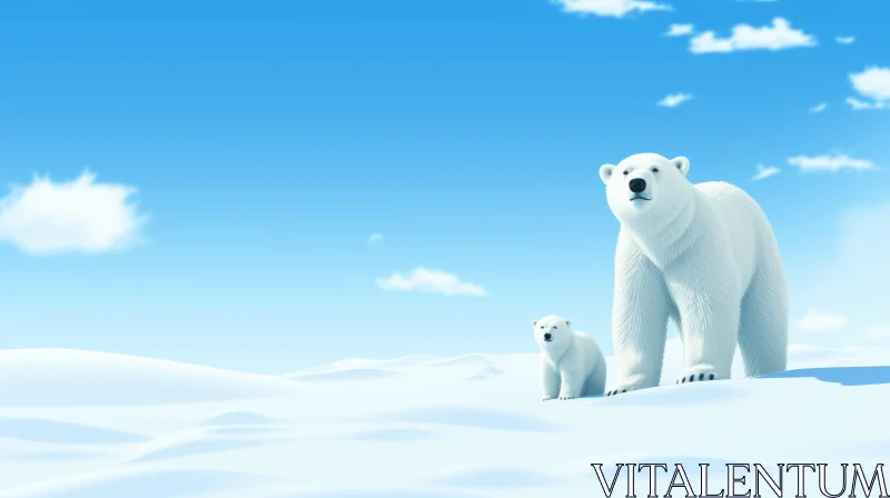 Minimalist Winter Landscape with Polar Bears AI Image