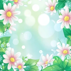 Delicate Pink Flowers and Green Leaves Illustration